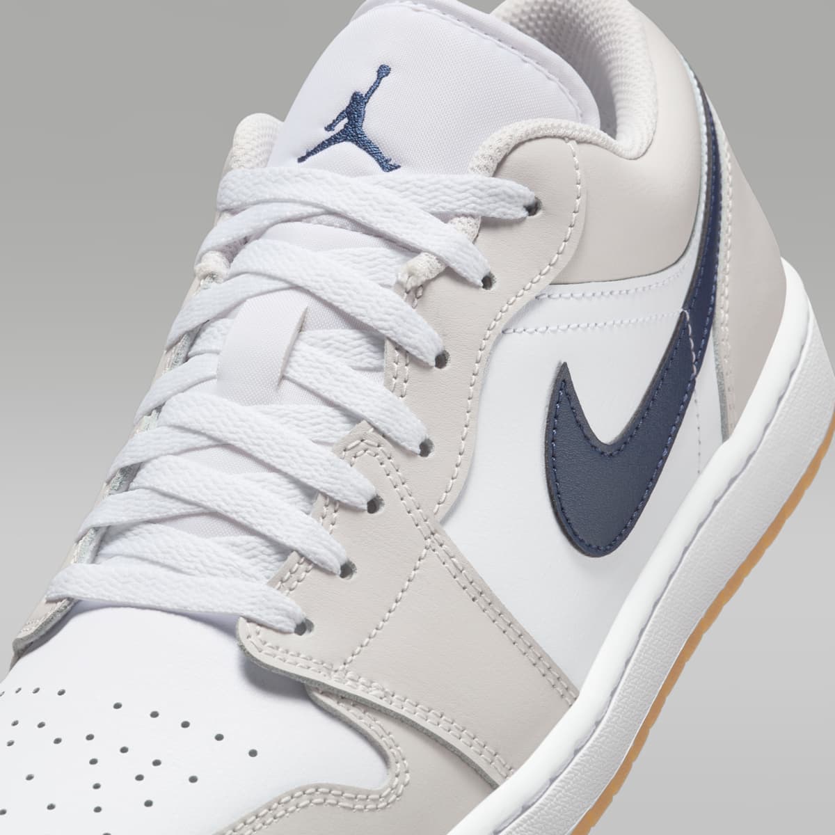 Air Jordan 1 Low Men's Shoes - White/Neutral Grey/Gum Medium Brown/Midnight Navy - Image 7