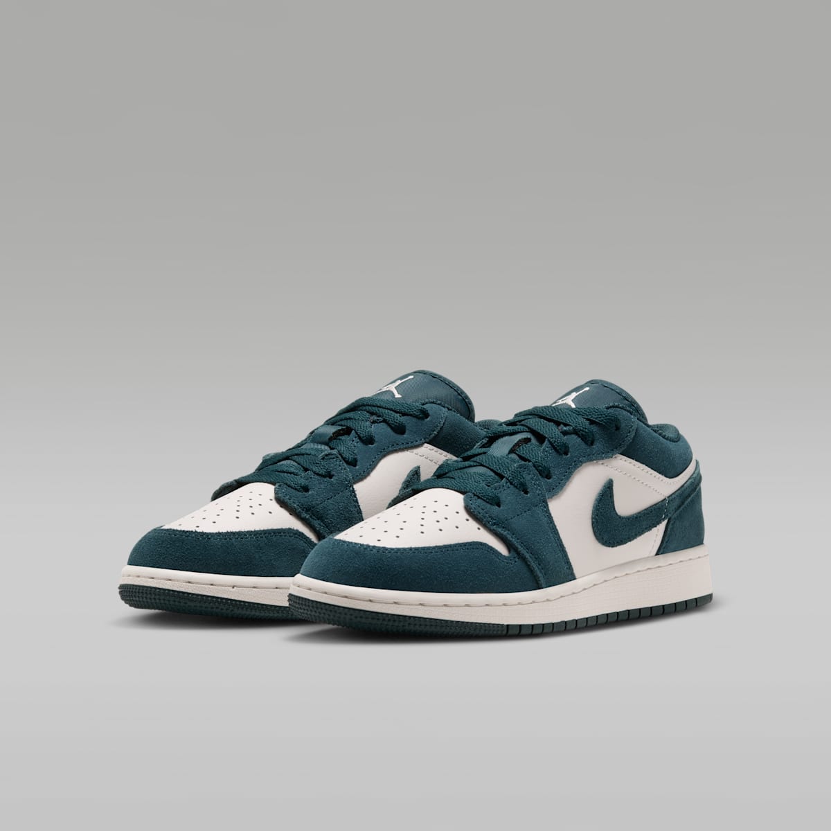 Air Jordan 1 Low Big Kids' Shoes - Midnight Spruce/Pale Ivory/Light Orewood Brown
