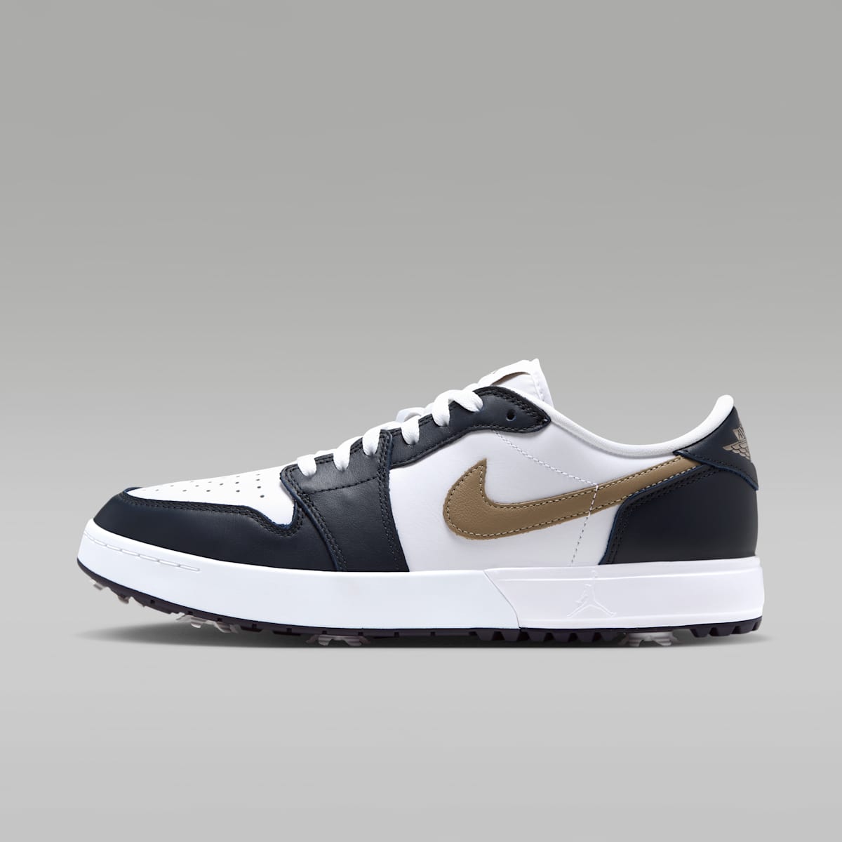 Air Jordan 1 Low G Spiked Golf Shoes - White/Dark Obsidian/Khaki - Image 1