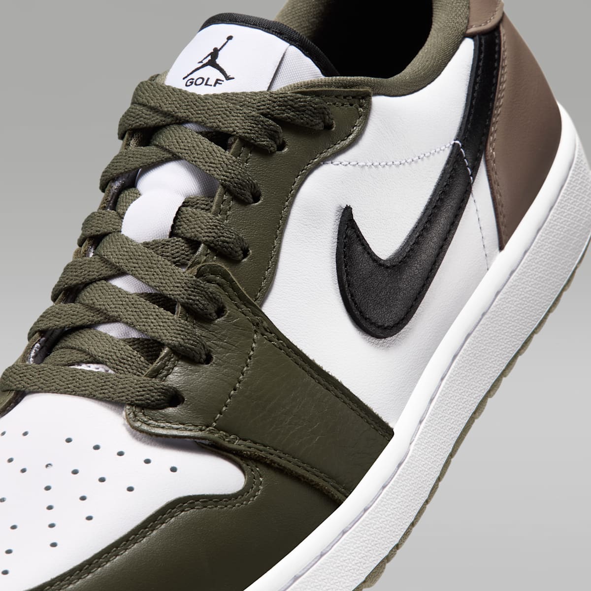 Air Jordan 1 Low G Golf Shoes - White/Medium Olive/Khaki/Black - Image 7