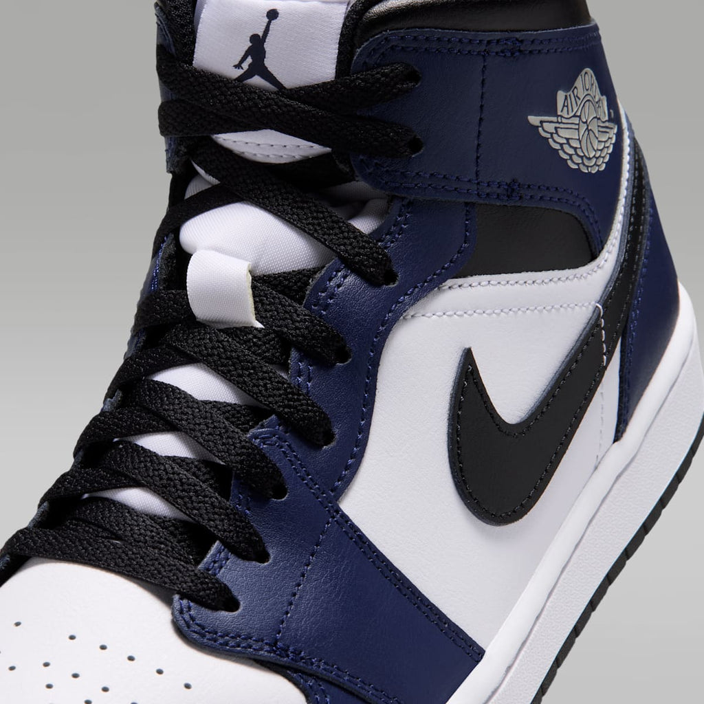 Women's Air Jordan 1 Mid Men's Shoes - White/College Navy/White/Tech Grey