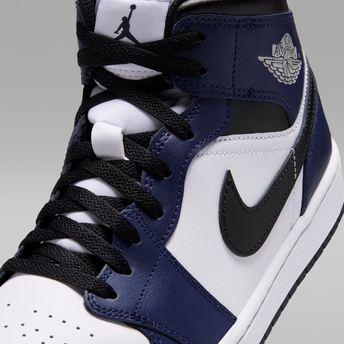 Women's Air Jordan 1 Mid Men's Shoes - White/College Navy/White/Tech Grey