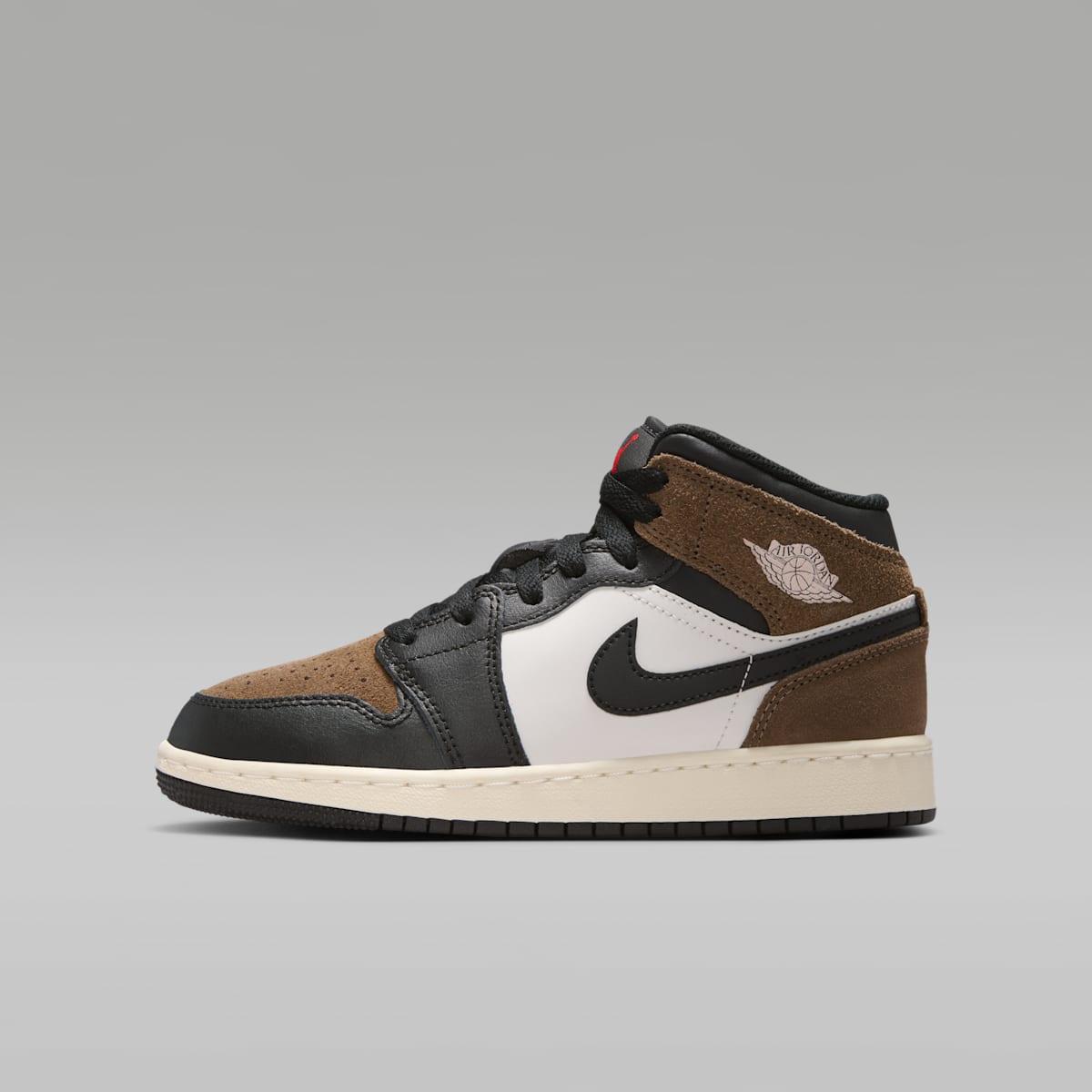 Air Jordan 1 Mid Big Kids' Shoes - Black/Palomino/University Red/Phantom - Image 1
