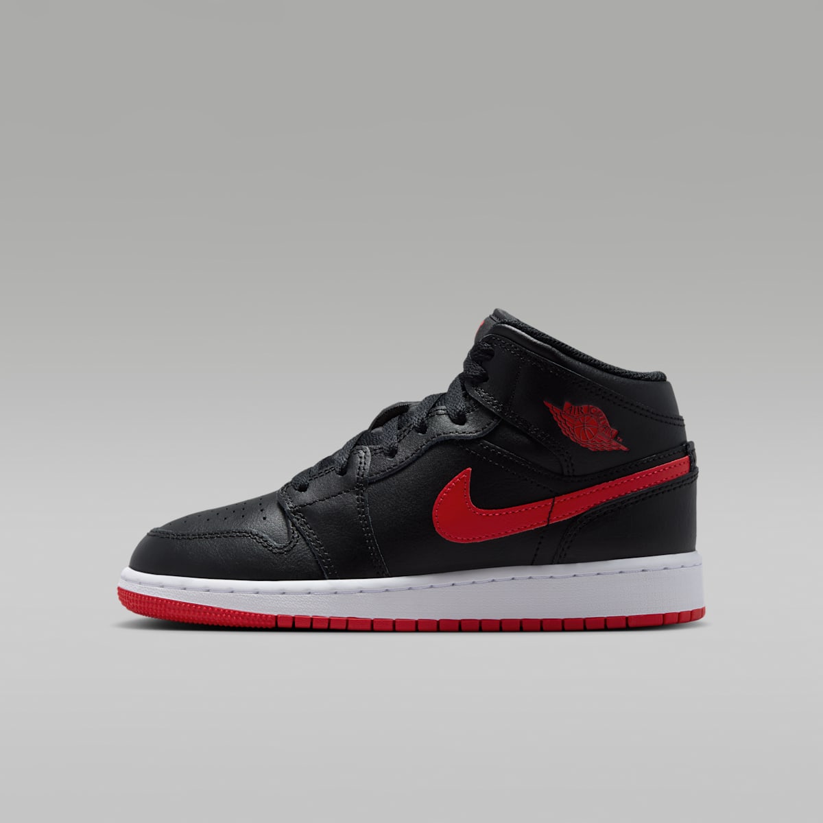 Air Jordan 1 Mid Big Kids' Shoes - Black/White/University Red - Image 1