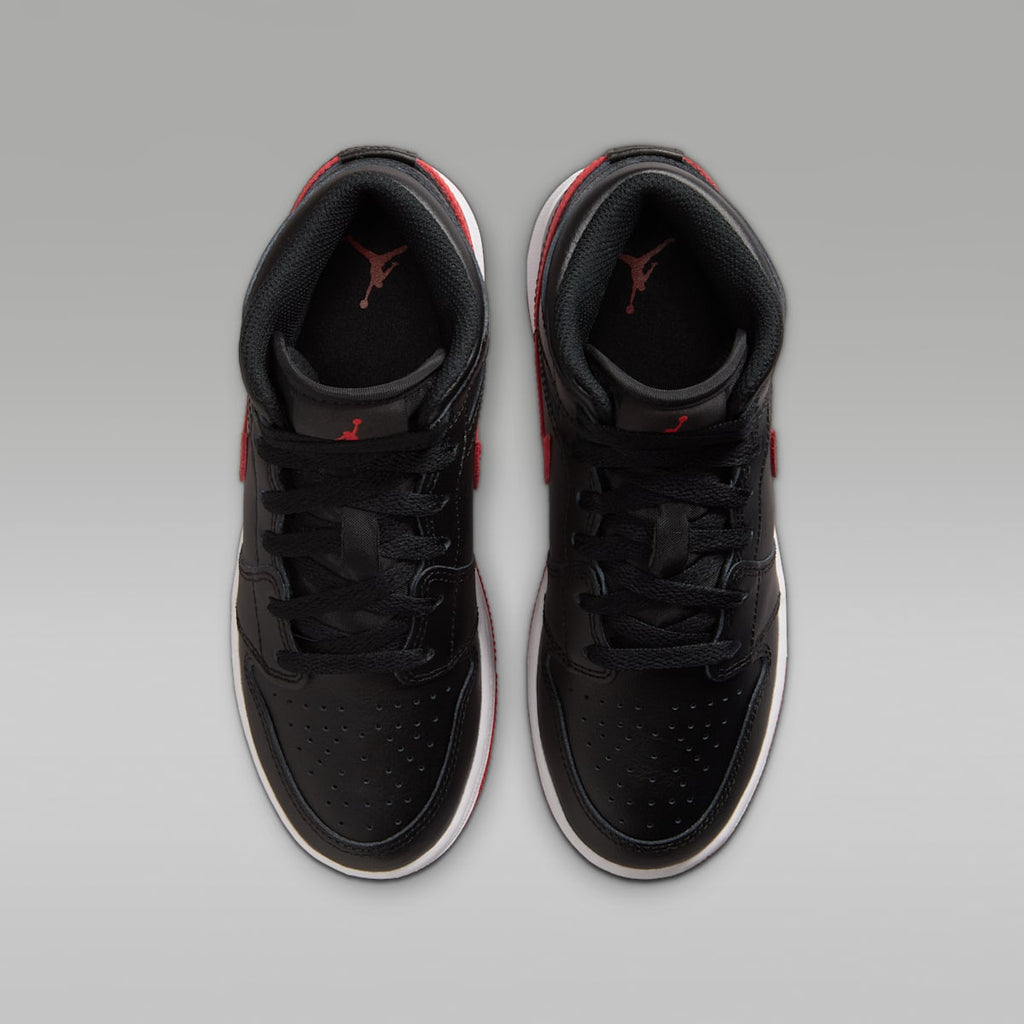 Air Jordan 1 Mid Big Kids' Shoes - Black/White/University Red - Image 4
