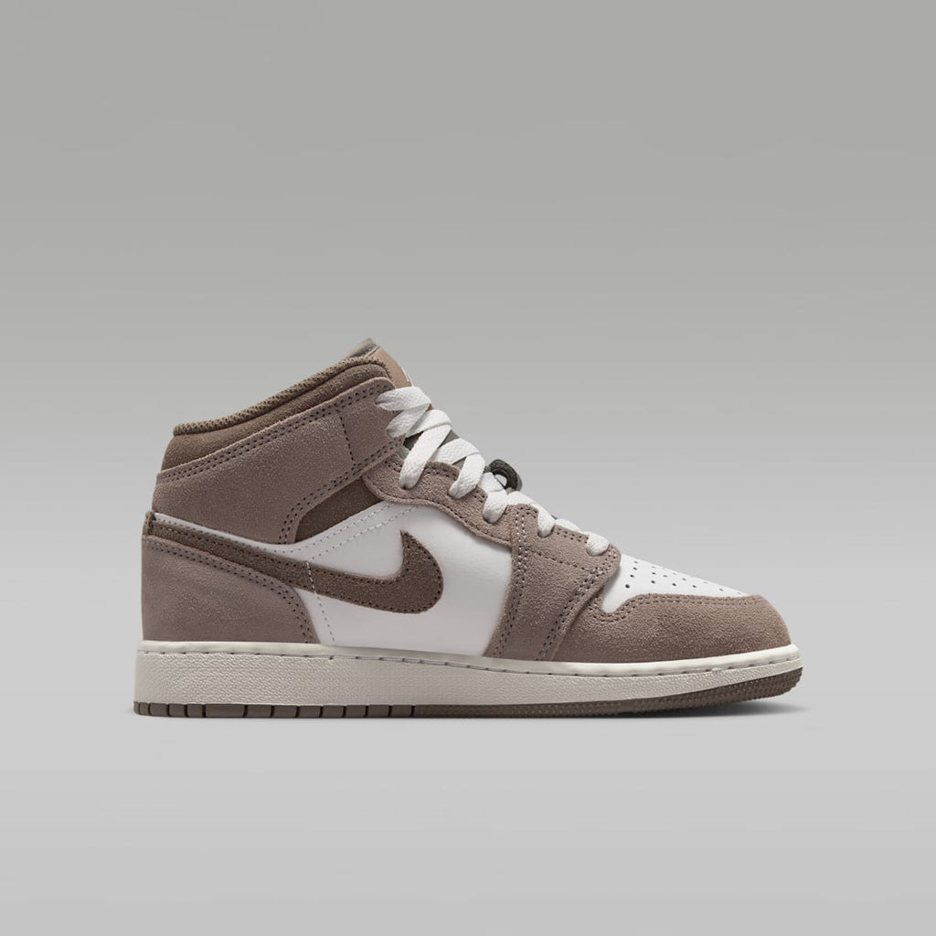 Air Jordan 1 Mid Big Kids' Shoes - Enigma Stone/Summit White/Olive Grey - Image 3