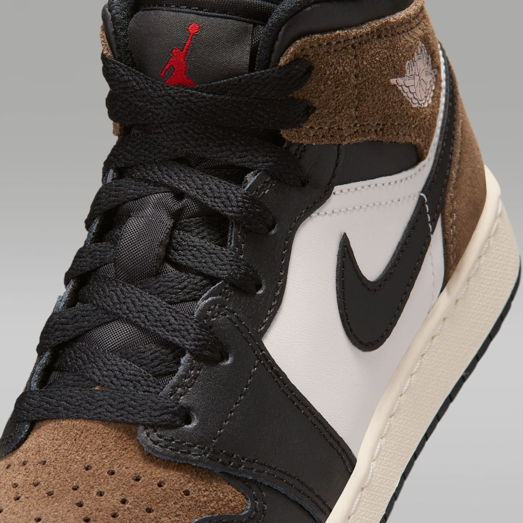 Air Jordan 1 Mid Big Kids' Shoes - Black/Palomino/University Red/Phantom - Image 7