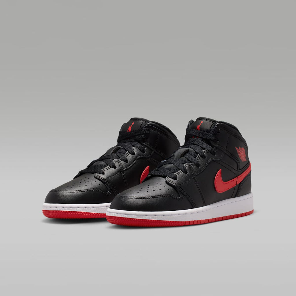 Air Jordan 1 Mid Big Kids' Shoes - Black/White/University Red - Image 5