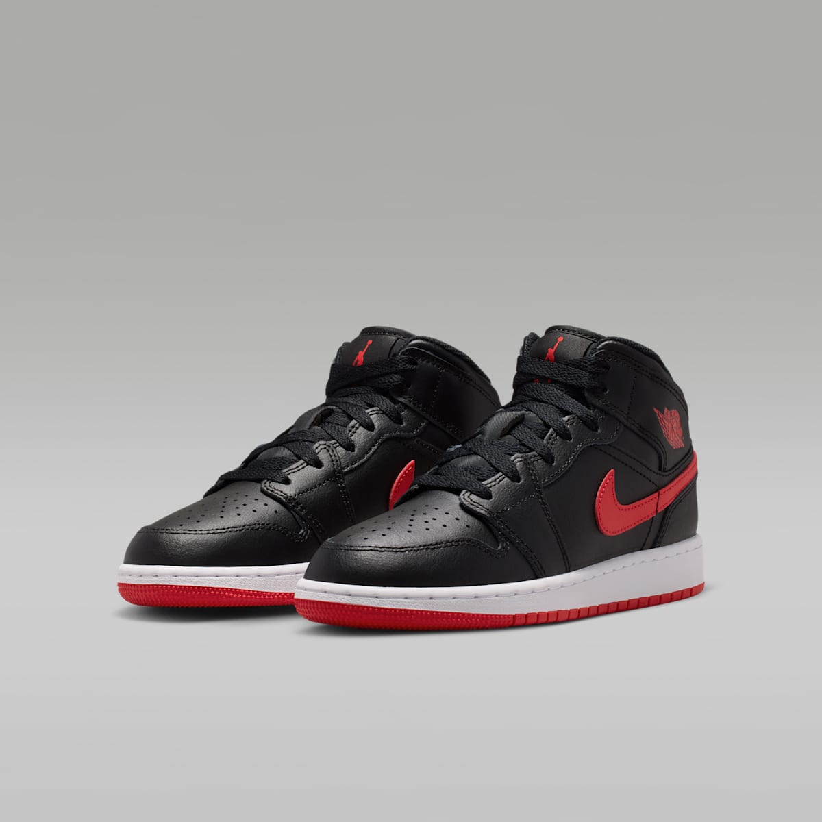 Air Jordan 1 Mid Big Kids' Shoes - Black/White/University Red - Image 5