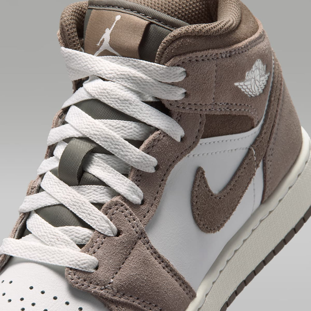Air Jordan 1 Mid Big Kids' Shoes - Enigma Stone/Summit White/Olive Grey - Image 7