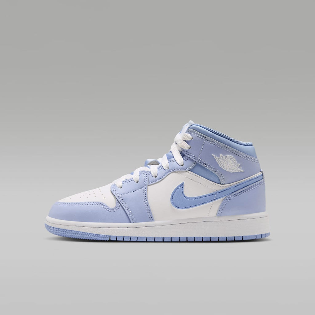 Air Jordan 1 Mid Big Kids' Shoes - Hydrogen Blue/Aluminum/White - Image 1