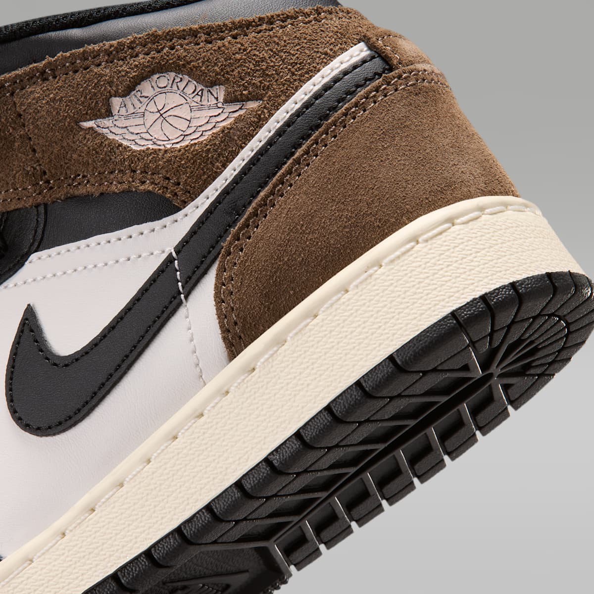 Air Jordan 1 Mid Big Kids' Shoes - Black/Palomino/University Red/Phantom - Image 8
