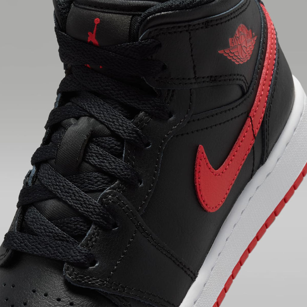 Air Jordan 1 Mid Big Kids' Shoes - Black/White/University Red - Image 7