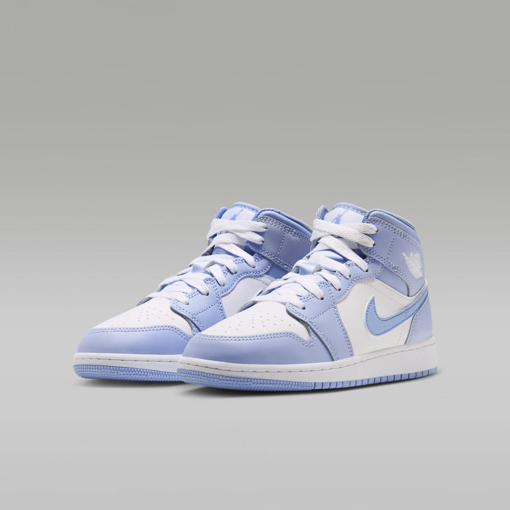 Air Jordan 1 Mid Big Kids' Shoes - Hydrogen Blue/Aluminum/White - Image 5