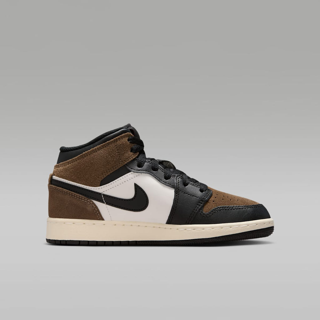 Air Jordan 1 Mid Big Kids' Shoes - Black/Palomino/University Red/Phantom - Image 3