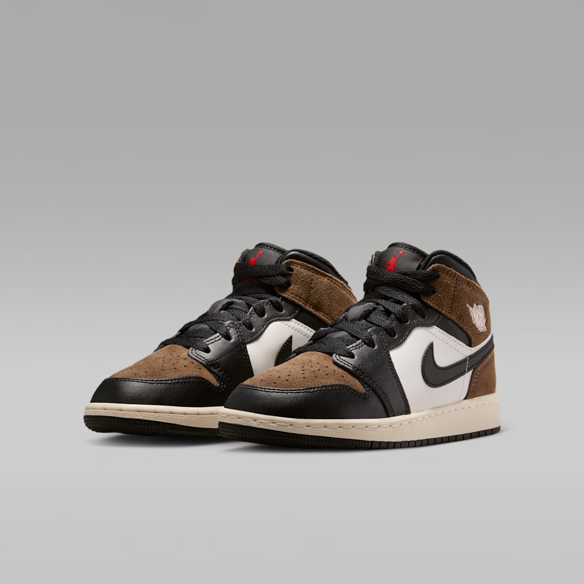 Air Jordan 1 Mid Big Kids' Shoes - Black/Palomino/University Red/Phantom - Image 5