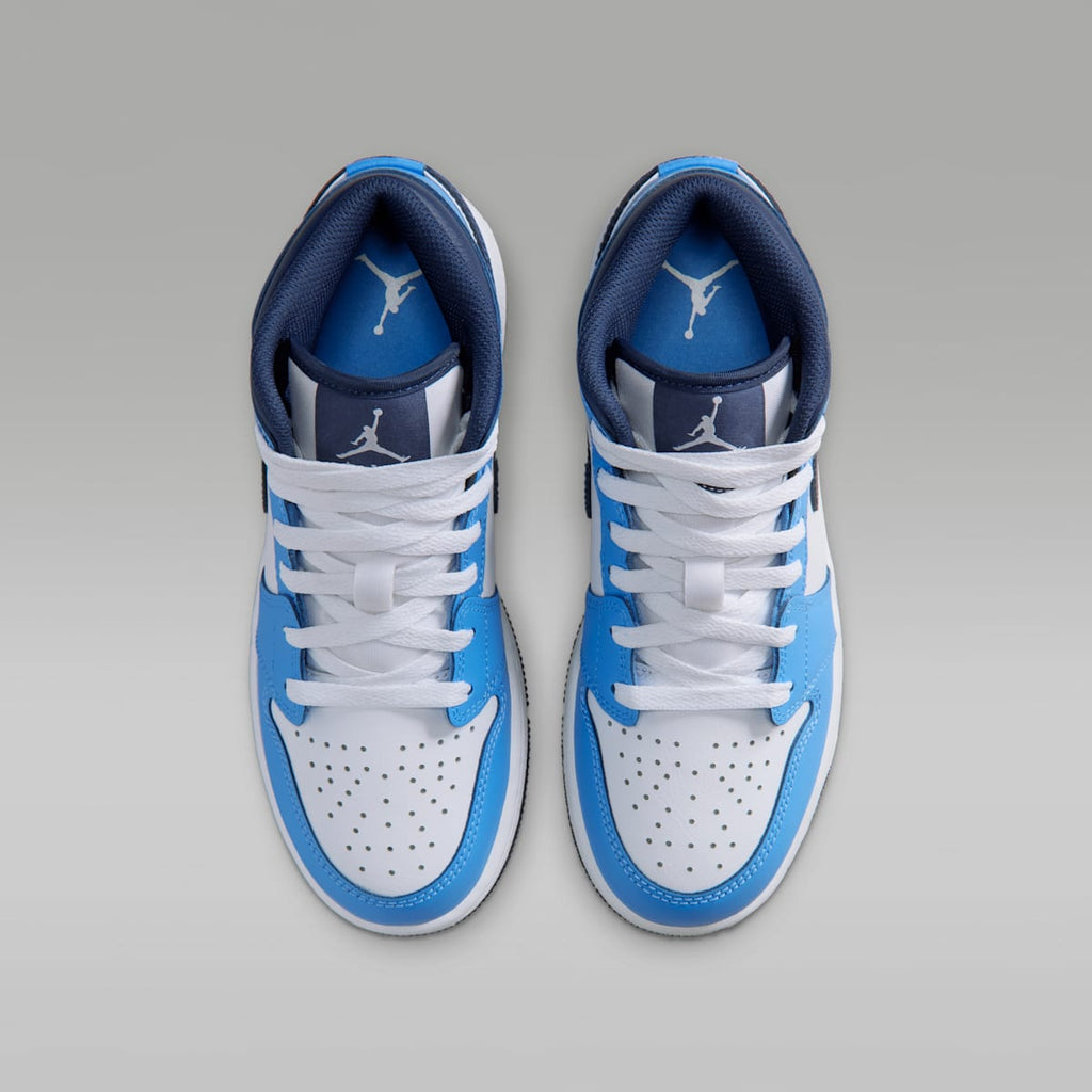 Air Jordan 1 Mid Big Kids' Shoes - University Blue/White/Sail/Midnight Navy - Image 4