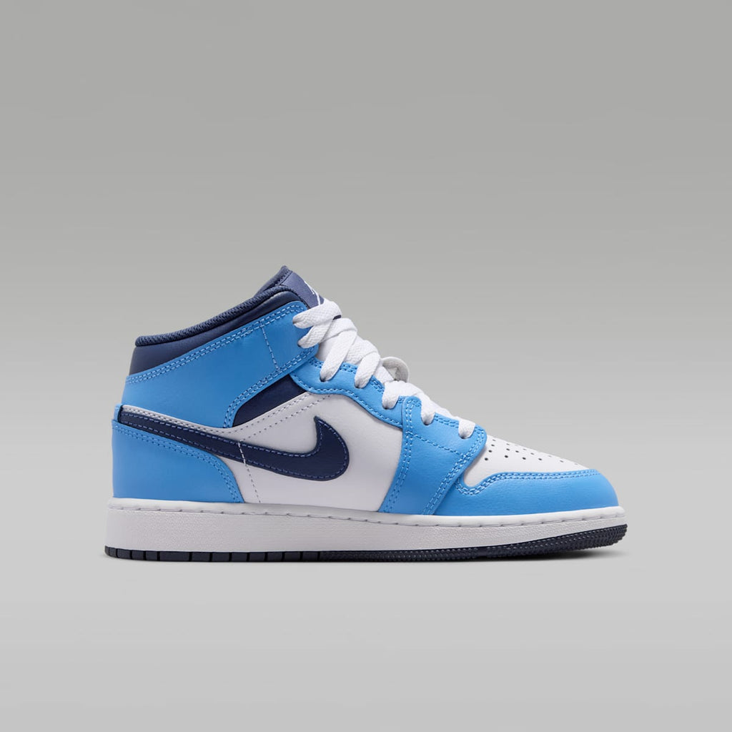 Air Jordan 1 Mid Big Kids' Shoes - University Blue/White/Sail/Midnight Navy - Image 3