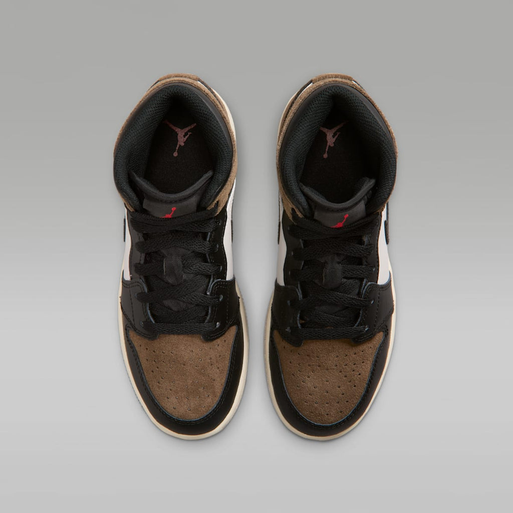 Air Jordan 1 Mid Big Kids' Shoes - Black/Palomino/University Red/Phantom - Image 4