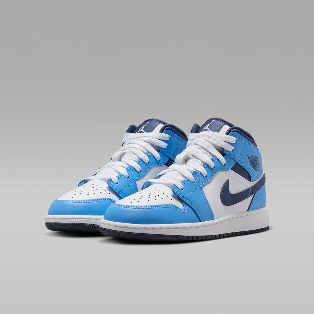 Air Jordan 1 Mid Big Kids' Shoes - University Blue/White/Sail/Midnight Navy - Image 5