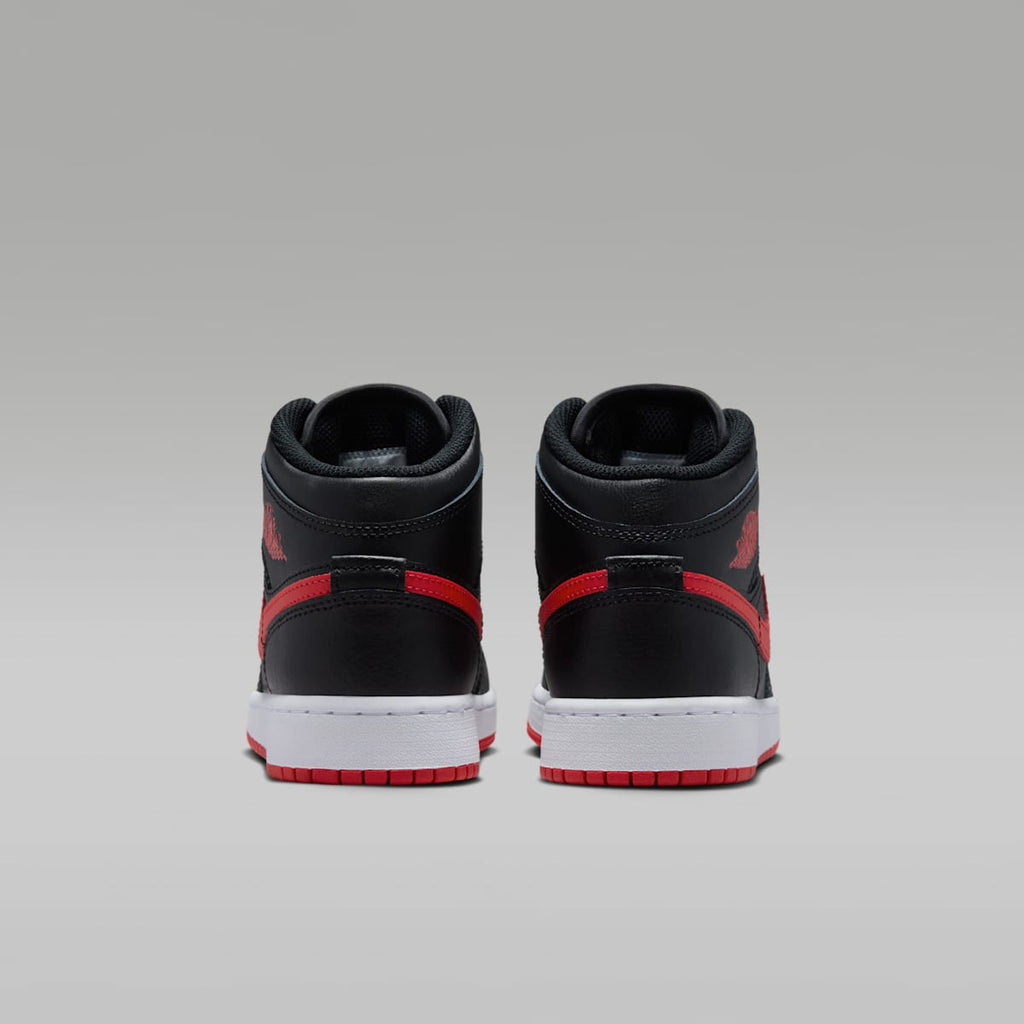 Air Jordan 1 Mid Big Kids' Shoes - Black/White/University Red - Image 6