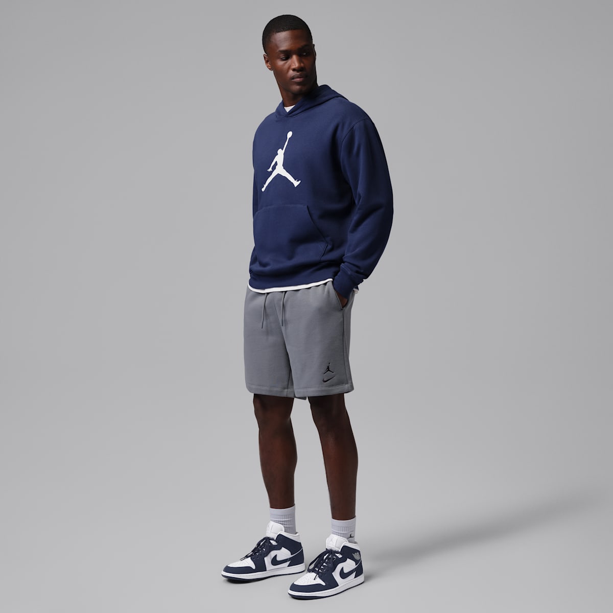 Air Jordan 1 Mid Men's Shoes - Obsidian/White/Grey Fog/Obsidian - Image 9