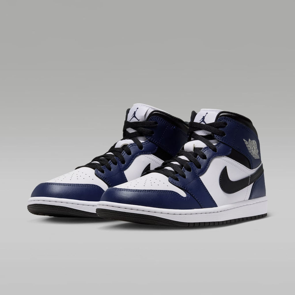 Women's Air Jordan 1 Mid Men's Shoes - White/College Navy/White/Tech Grey