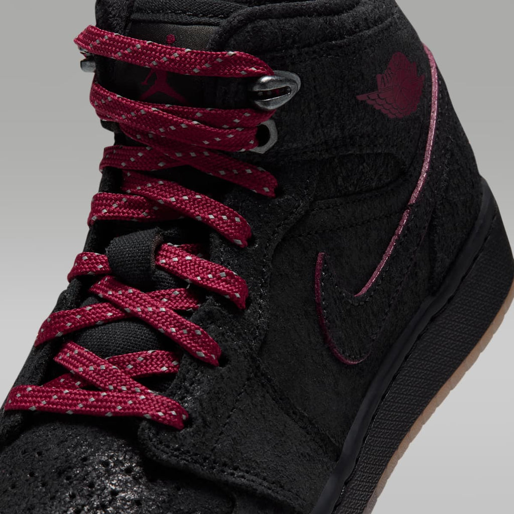 Air Jordan 1 Mid SE Big Kids' Shoes - Black/Gum Medium Brown/Team Red - Image 7