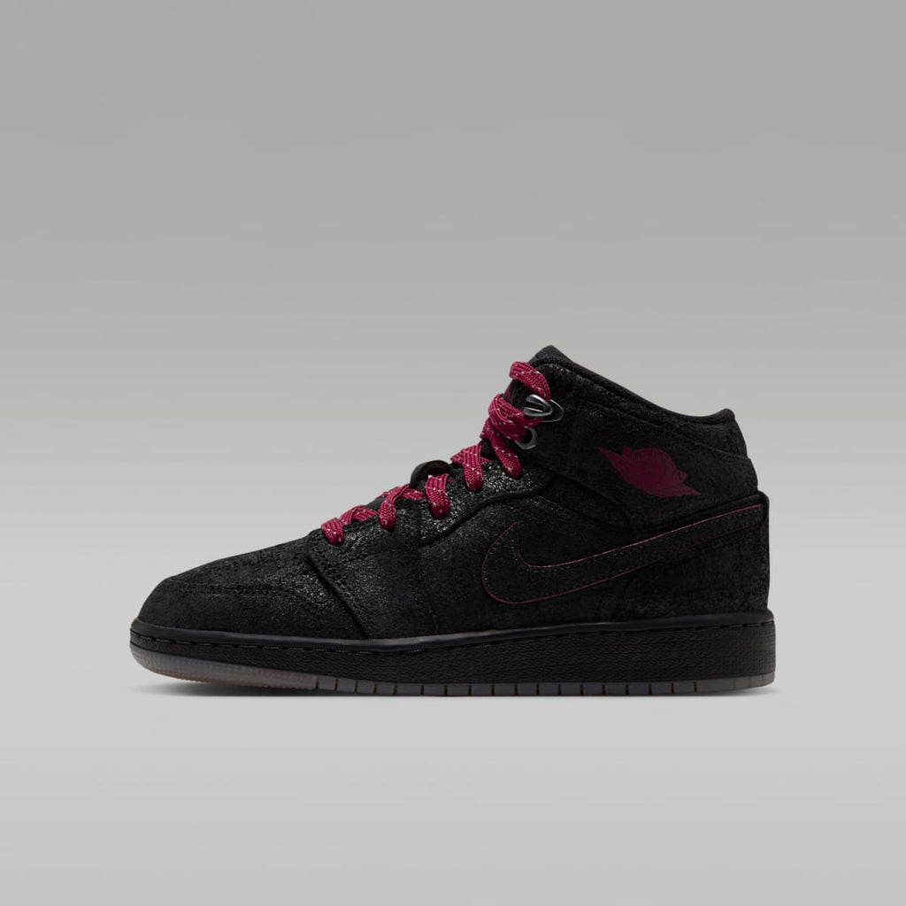 Air Jordan 1 Mid SE Big Kids' Shoes - Black/Gum Medium Brown/Team Red - Image 1