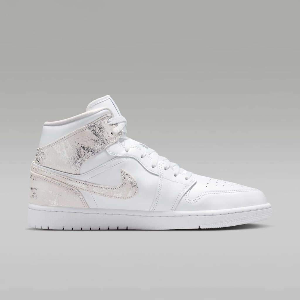 Air Jordan 1 Mid SE Men's Shoes - White/White/White/Field Silver - Image 3