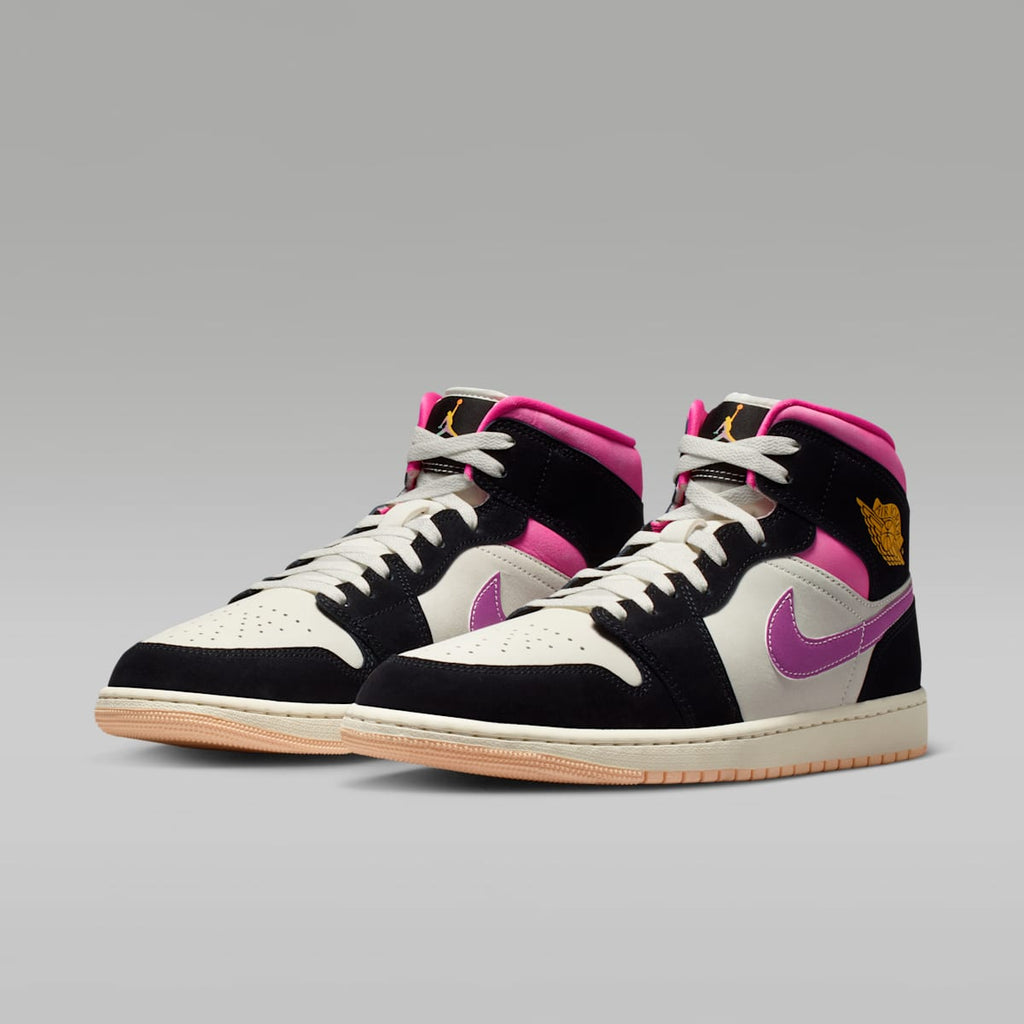 Women's Air Jordan 1 Mid SE Men's Shoes - Black/Sail/Pinksicle/University Gold