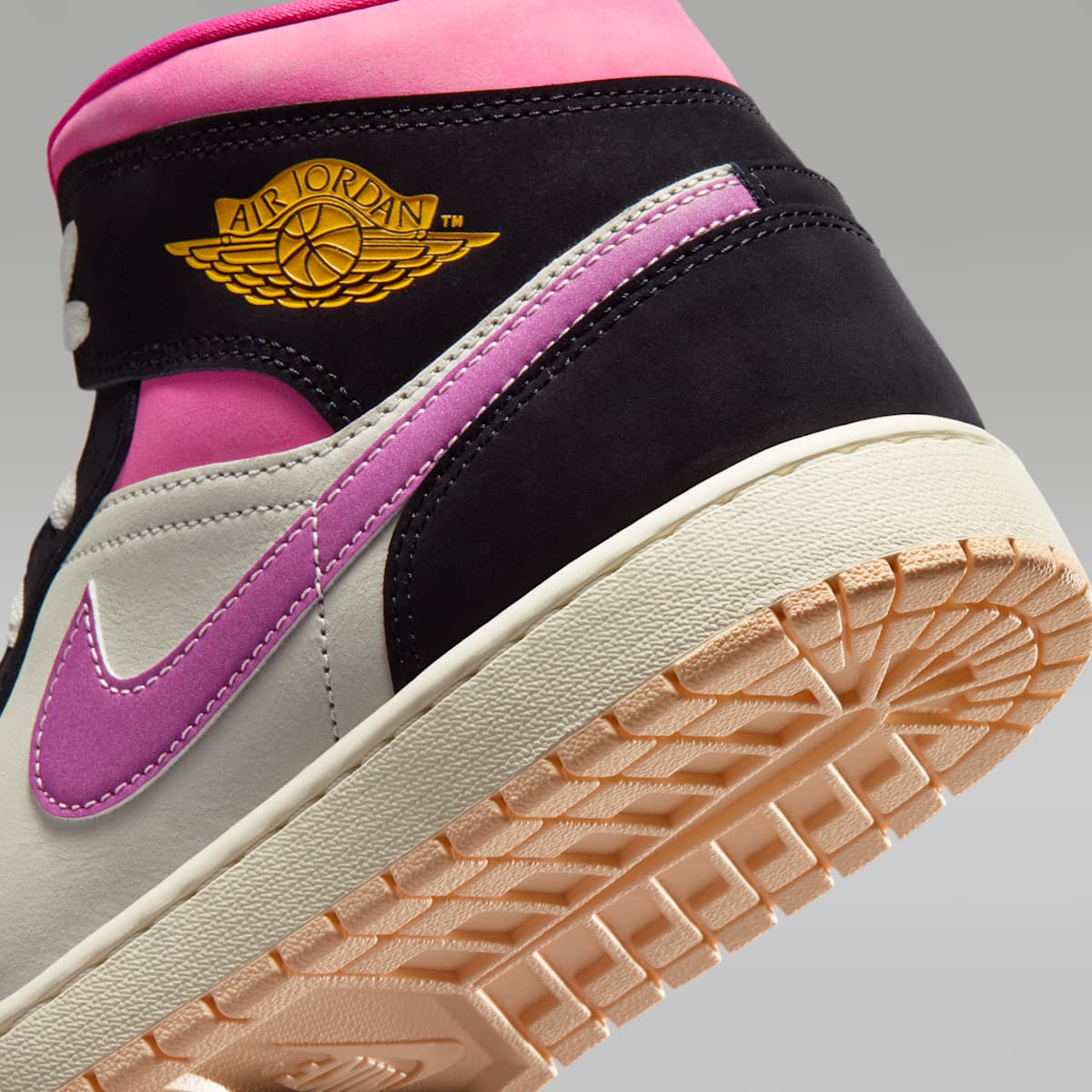 Air Jordan 1 Mid SE Men's Shoes - Black/Sail/Pinksicle/University Gold - Image 8