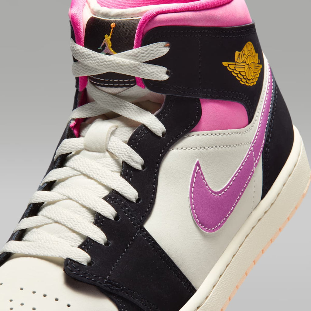 Women's Air Jordan 1 Mid SE Men's Shoes - Black/Sail/Pinksicle/University Gold