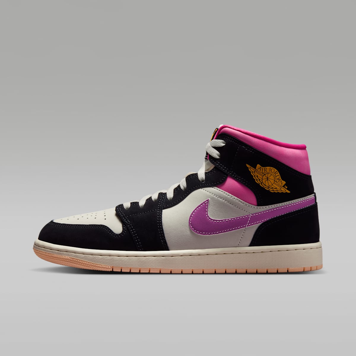 Women's Air Jordan 1 Mid SE Men's Shoes - Black/Sail/Pinksicle/University Gold