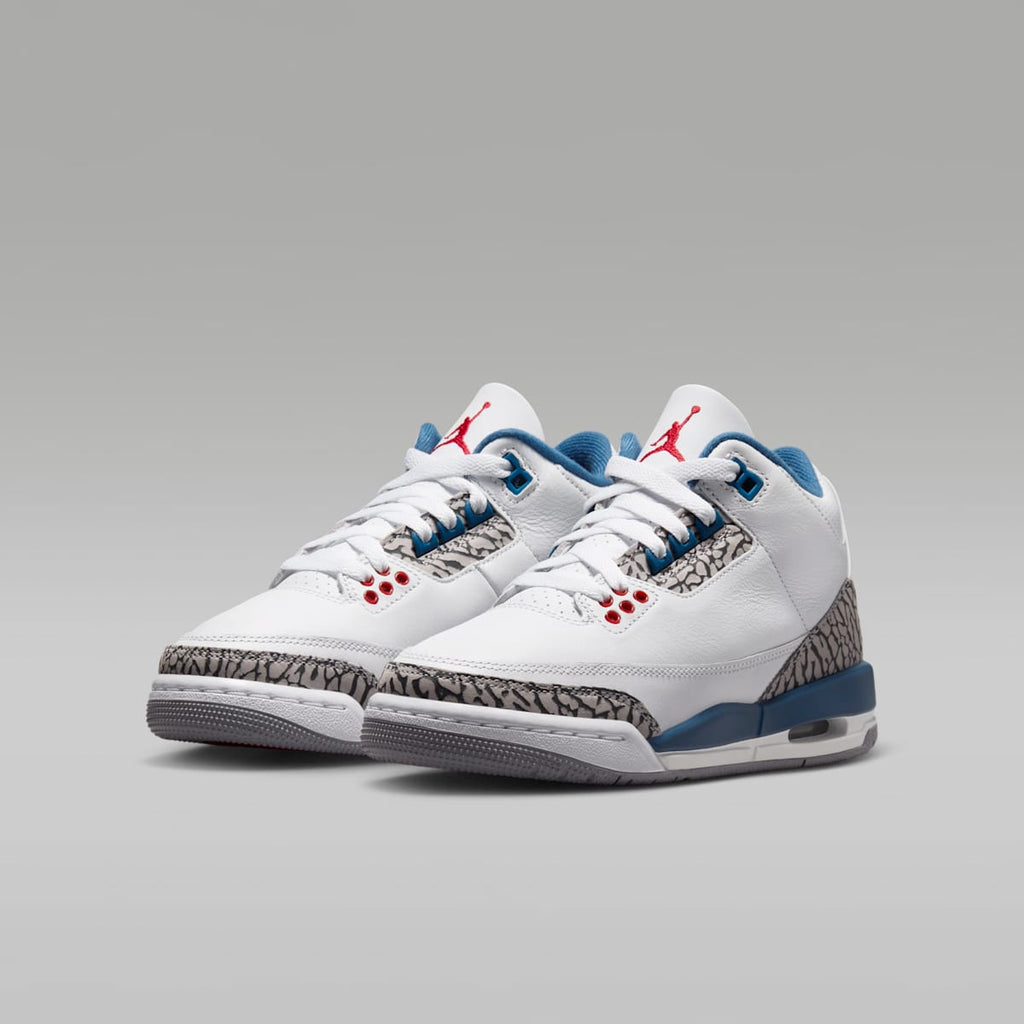Air Jordan 3 Retro "True Blue" Big Kids' Shoes - White/True Blue/Cement Grey/Fire Red - Image 5