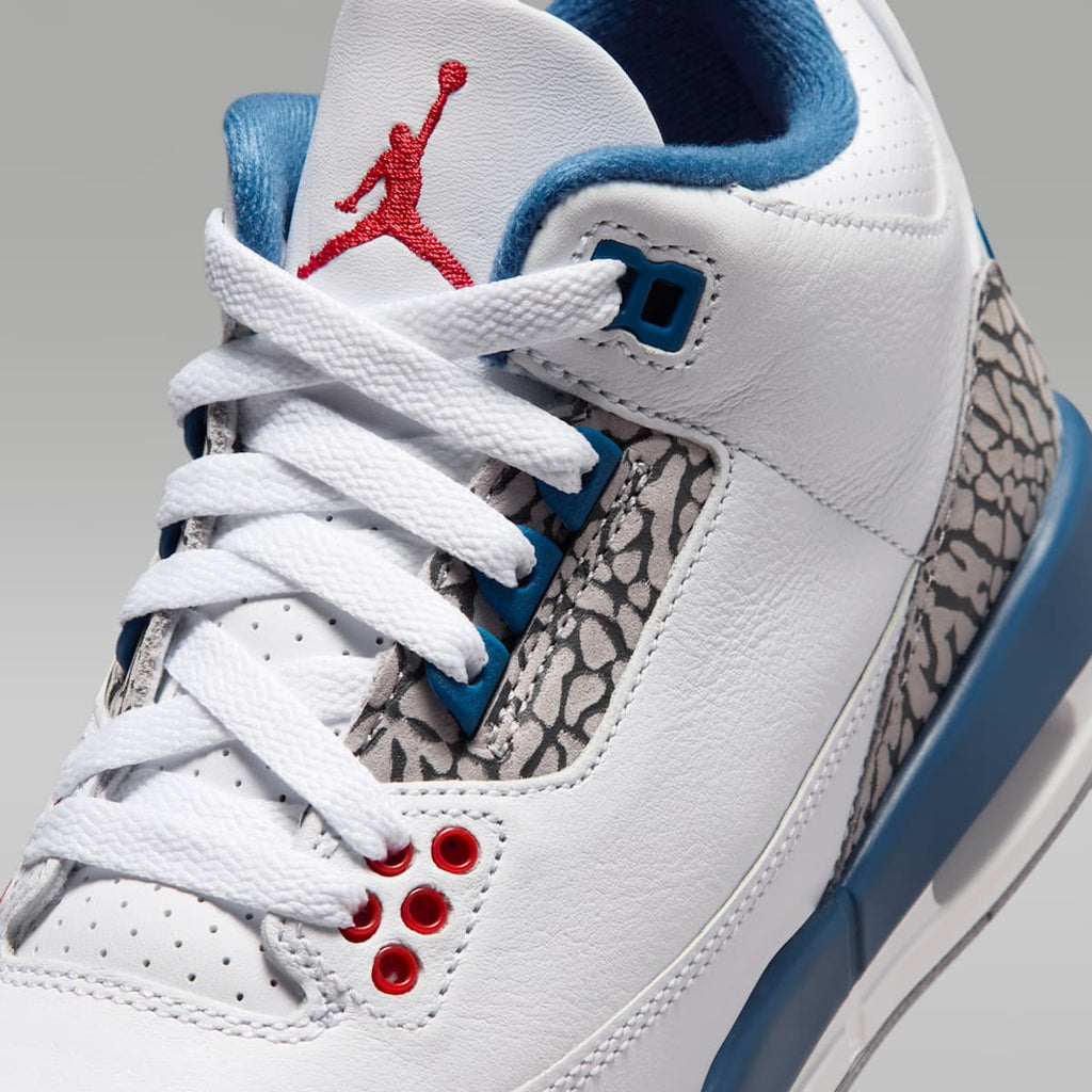 Air Jordan 3 Retro "True Blue" Big Kids' Shoes - White/True Blue/Cement Grey/Fire Red - Image 7