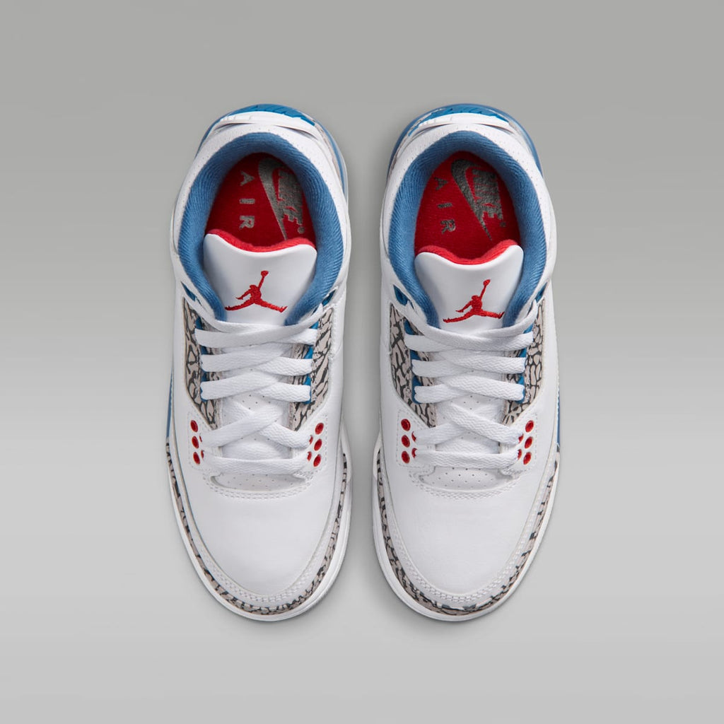 Air Jordan 3 Retro "True Blue" Big Kids' Shoes - White/True Blue/Cement Grey/Fire Red - Image 4