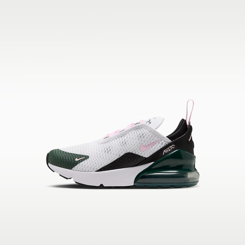 Nike Air Max 270 Little Kids' Shoes - White/Camo Green/Black/Pink Foam