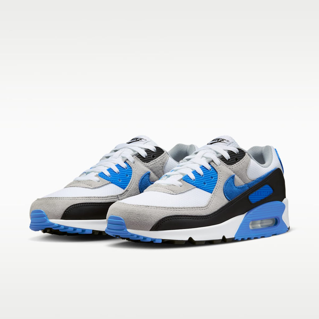 Nike Air Max 90 Men's Shoes - White/Light Smoke Grey/Black/Blue Crystal - Image 5