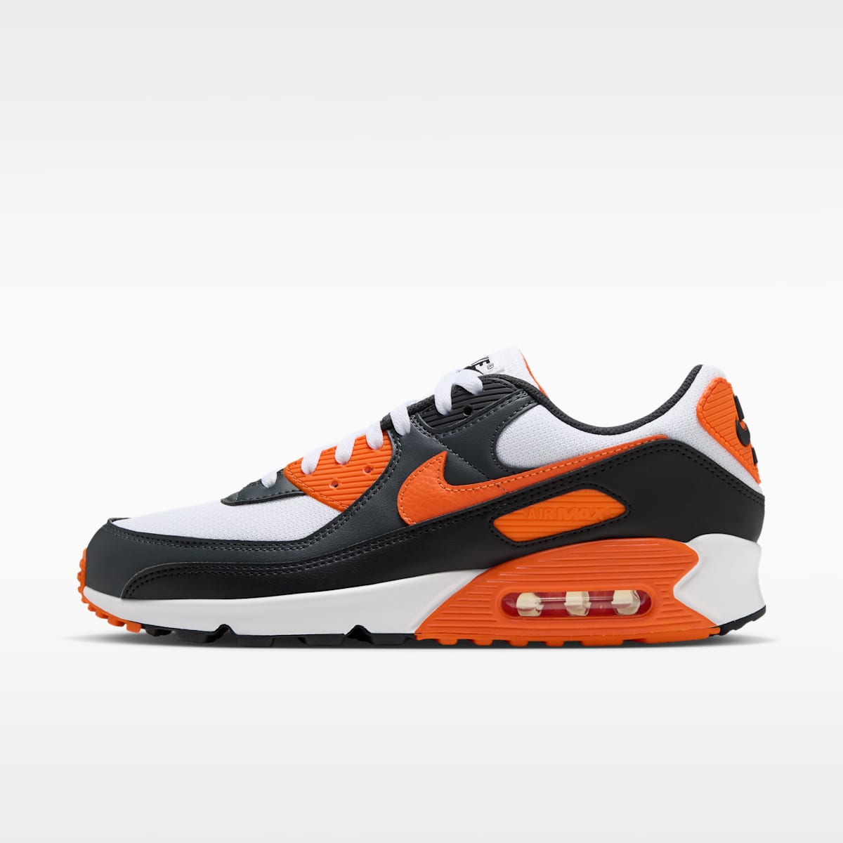 Nike Air Max 90 Men's Shoes - White/Black/Dark Smoke Grey/Safety Orange - Image 1