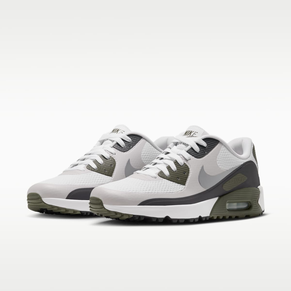 Women's Nike Air Max 90 G Golf Shoes - White/Medium Olive/Vast Grey/Metallic Silver