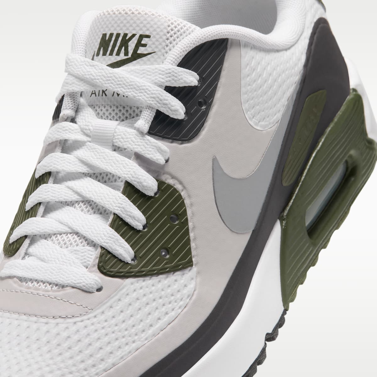 Women's Nike Air Max 90 G Golf Shoes - White/Medium Olive/Vast Grey/Metallic Silver