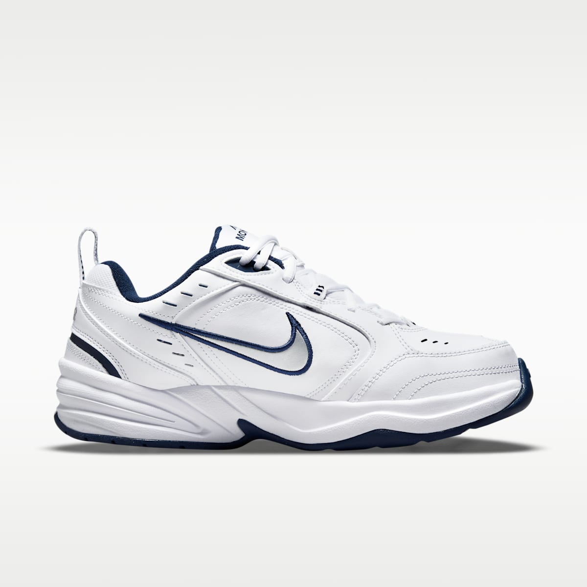 Nike Air Monarch IV Men's Workout Shoes (Extra Wide) - White/Midnight Navy/White/Metallic Silver - Image 3