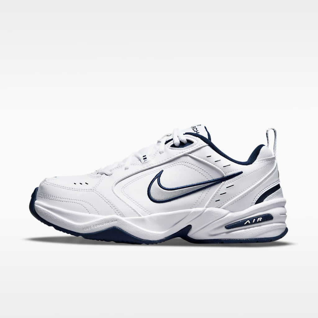 Nike Air Monarch IV Men's Workout Shoes (Extra Wide) - White/Midnight Navy/White/Metallic Silver - Image 1