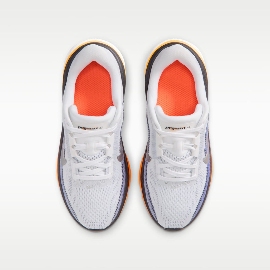 Nike Pegasus 42 Big Kids' Road Running Shoes - White/Lapis/Total Orange/Metallic Silver