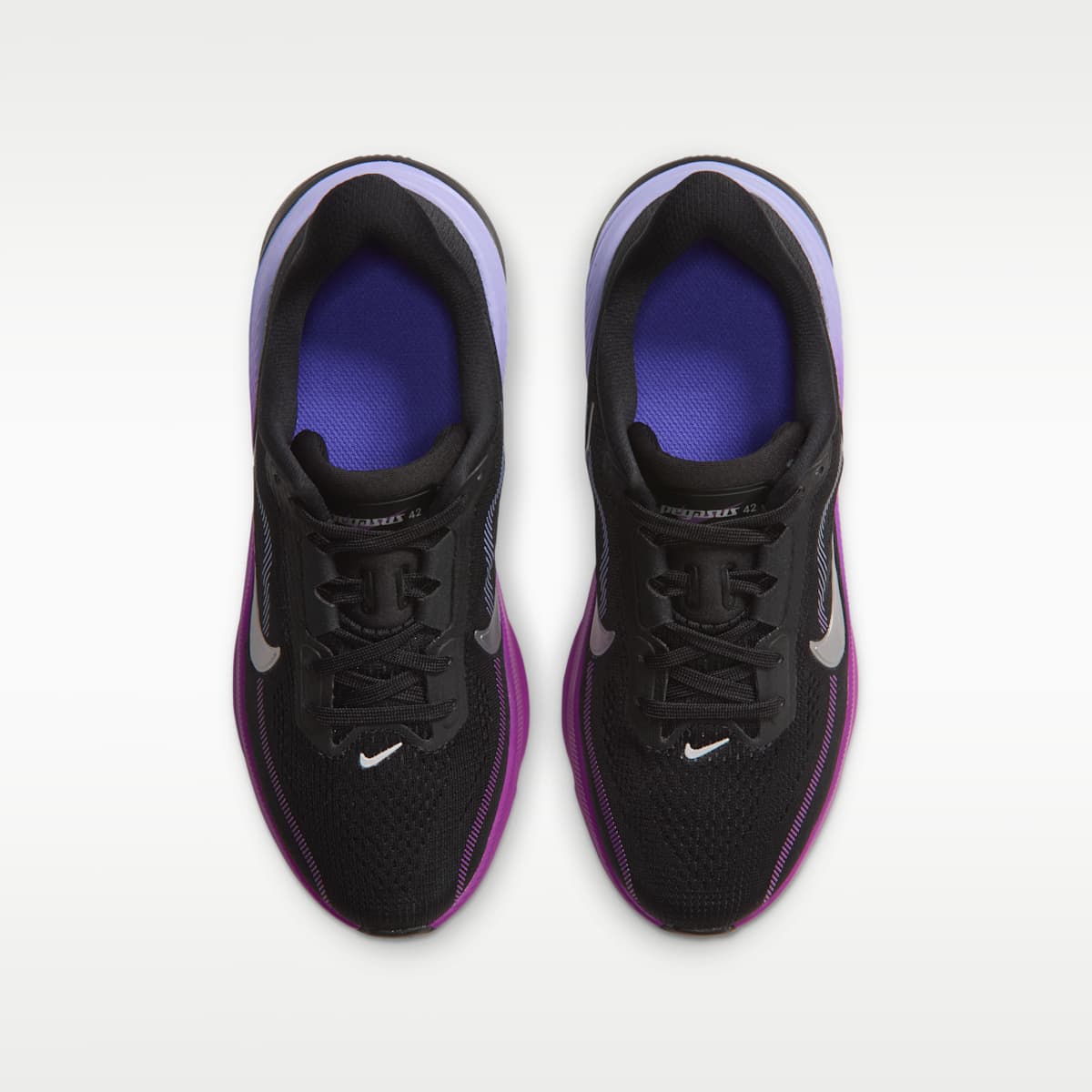 Nike Pegasus 42 Big Kids' Road Running Shoes - Black/Persian Violet/Vivid Purple/Metallic Silver