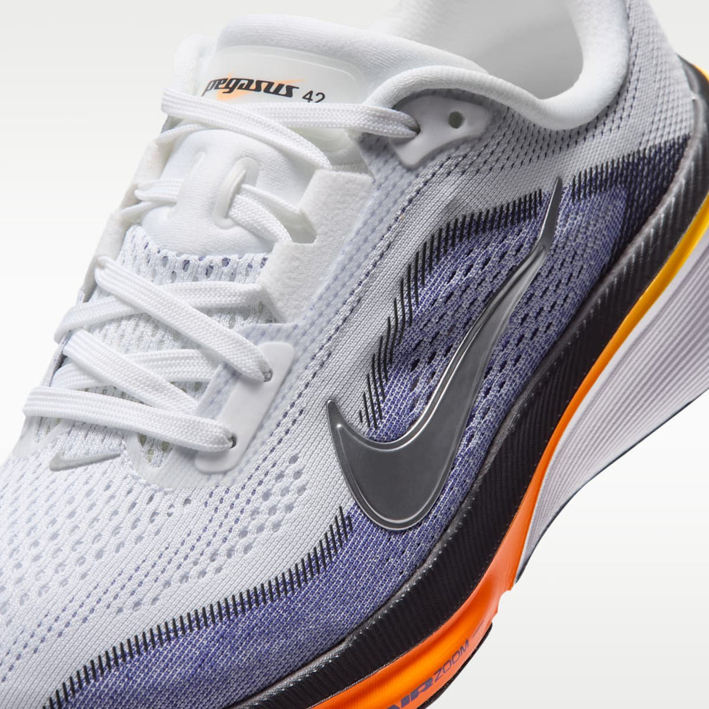 Nike Pegasus 42 Big Kids' Road Running Shoes - White/Lapis/Total Orange/Metallic Silver
