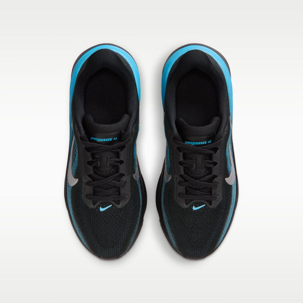 Nike Pegasus 42 Big Kids' Road Running Shoes - Black/Light Current Blue/Anthracite/Metallic Silver