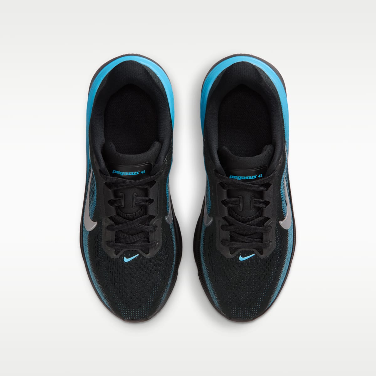 Nike Pegasus 42 Big Kids' Road Running Shoes - Black/Light Current Blue/Anthracite/Metallic Silver
