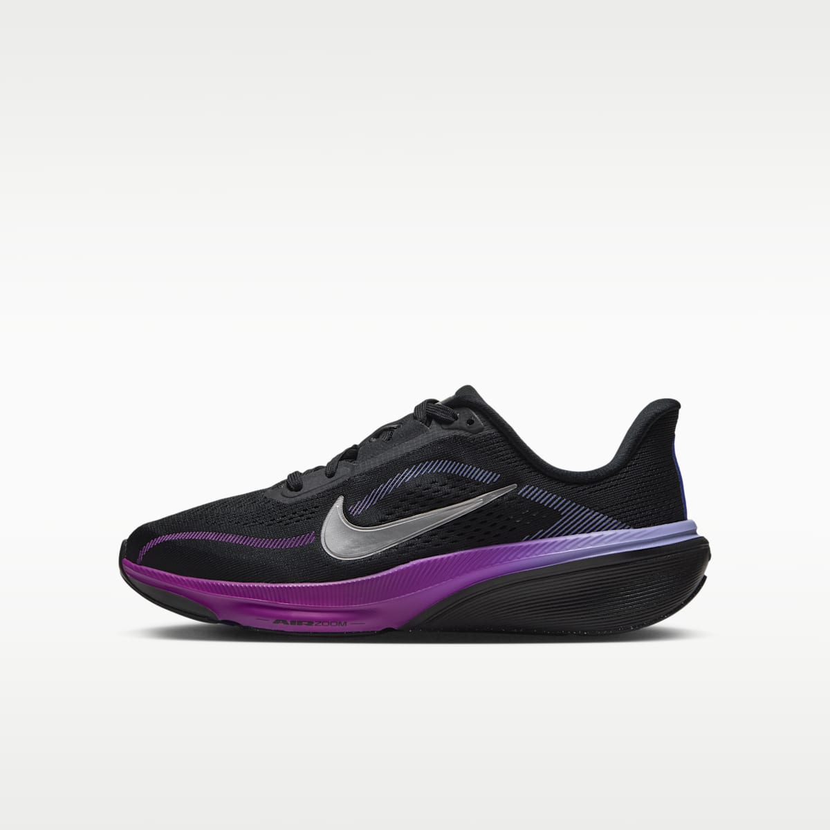 Nike Pegasus 42 Big Kids' Road Running Shoes - Black/Persian Violet/Vivid Purple/Metallic Silver